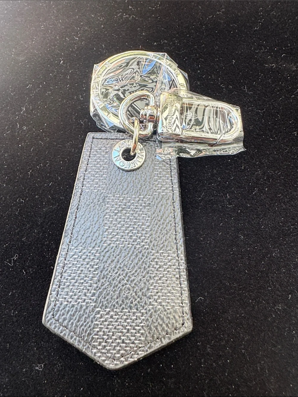 Keycharm  Black Damier Graphite Leather Key Holder with Silver Hardware